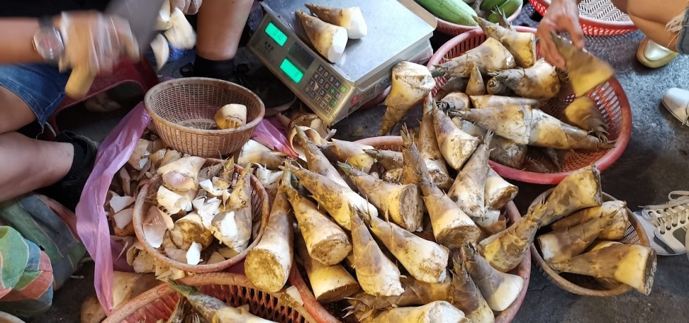 基隆安樂市場綠竹筍-攤販會將過度沾到泥土跟裂開的部分削掉後才秤重